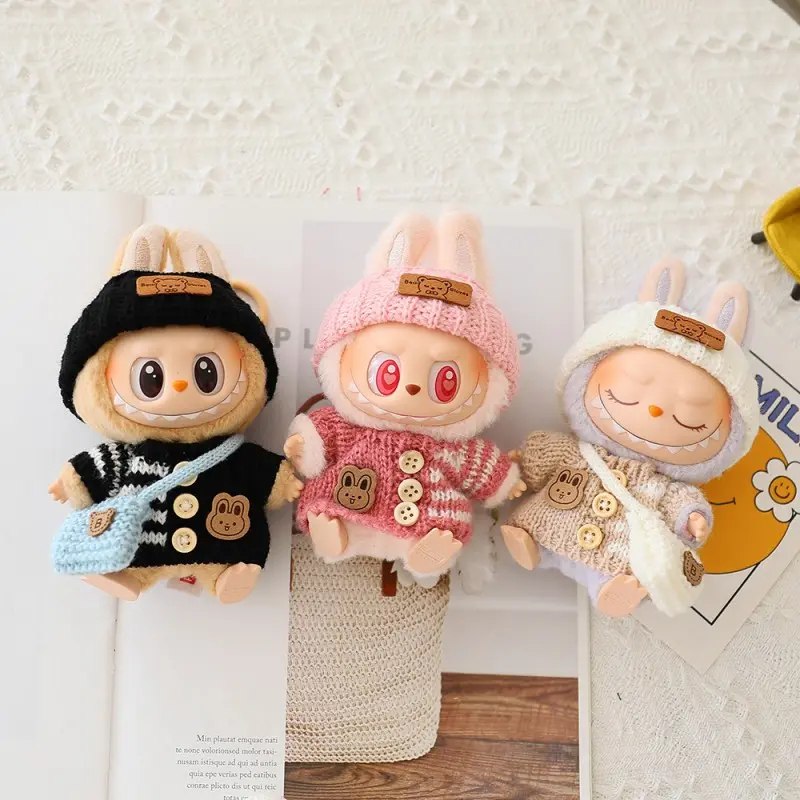 For 15-17 Cm Labbubu Clothes Original Labubu Toy Luxury Doll New Sitting Party Bear Label Scarf Hat Bag Dolls Accessories Cute