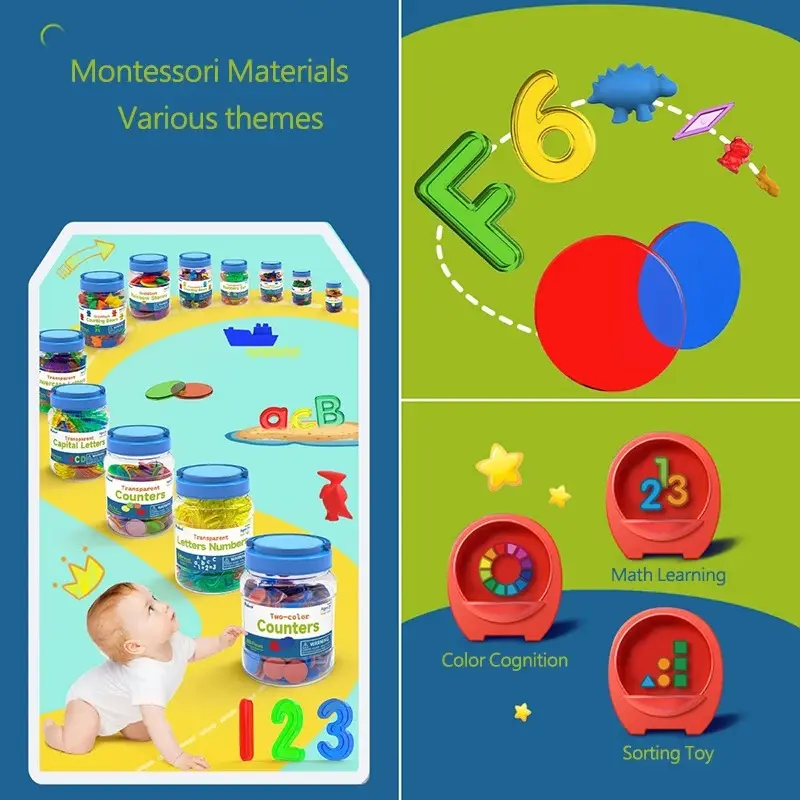 Kids Colorful Transparent Letters Numbers Set Sensory Light Table Toy Counting Spelling Montessori Educational Mathematical Toy