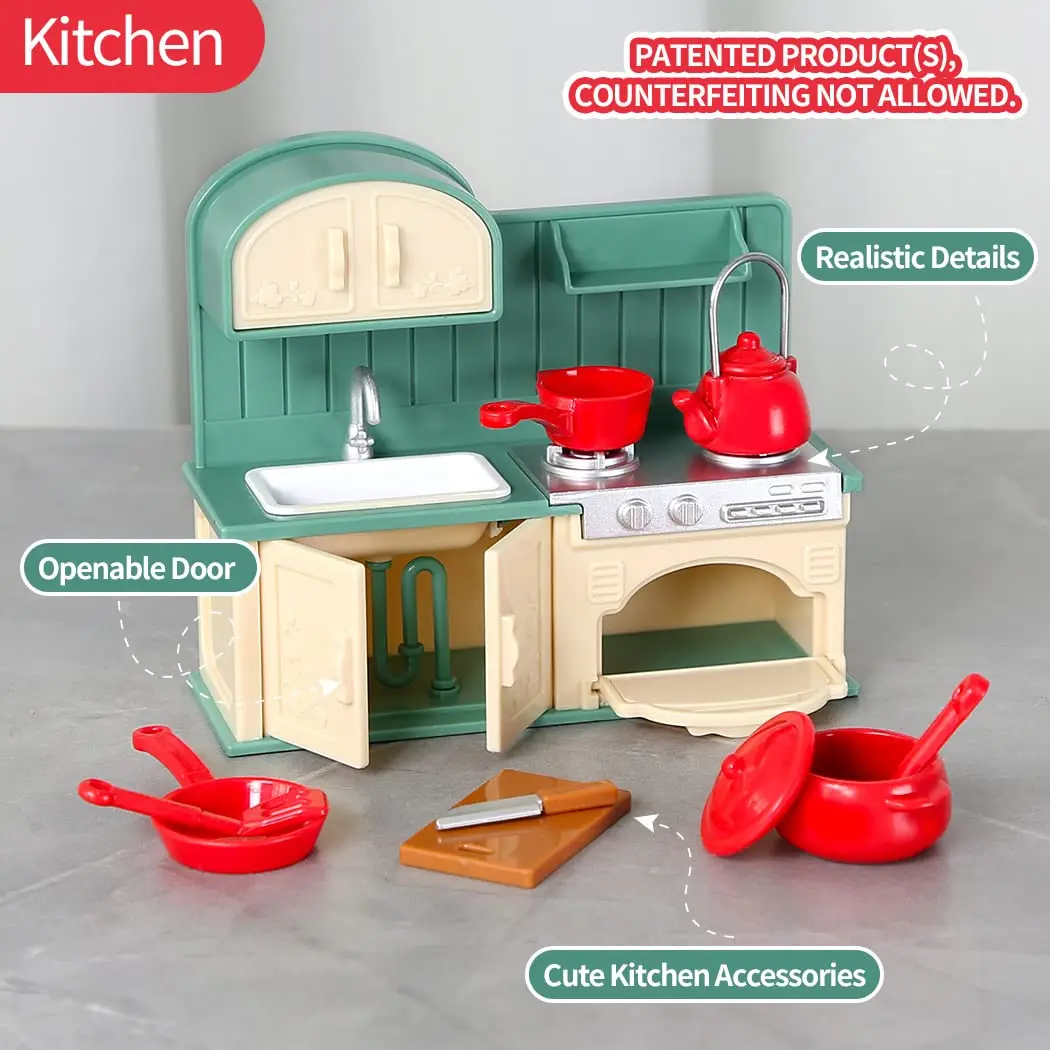 Doll House 1:12 Miniature Furniture Kitchen Toy Dining Table Dollhouse Accessories Montessori Bedroom Bathroom For Girl Gift