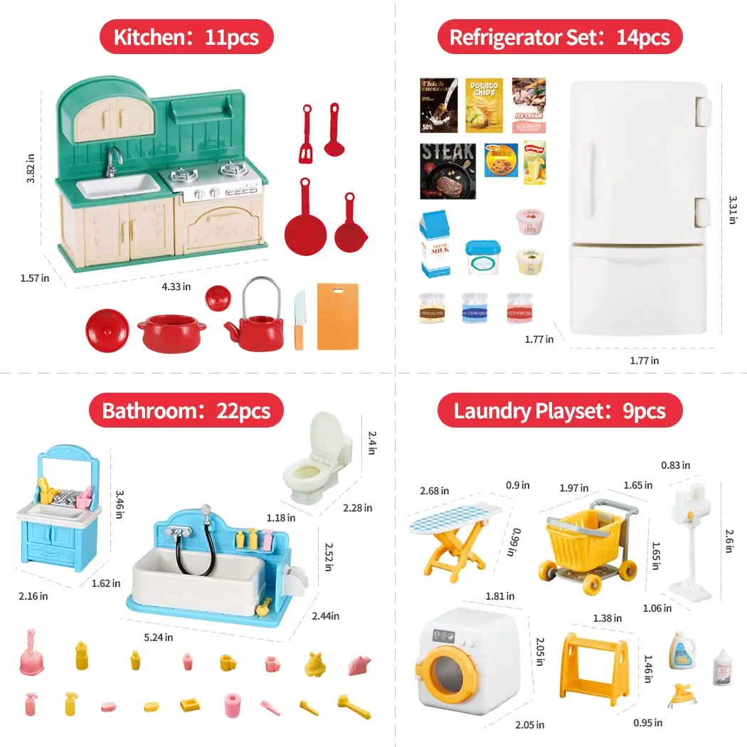 Doll House 1:12 Miniature Furniture Kitchen Toy Dining Table Dollhouse Accessories Montessori Bedroom Bathroom For Girl Gift