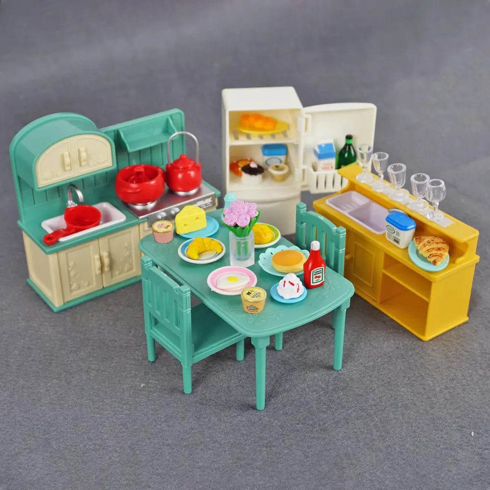Doll House 1:12 Miniature Furniture Kitchen Toy Dining Table Dollhouse Accessories Montessori Bedroom Bathroom For Girl Gift