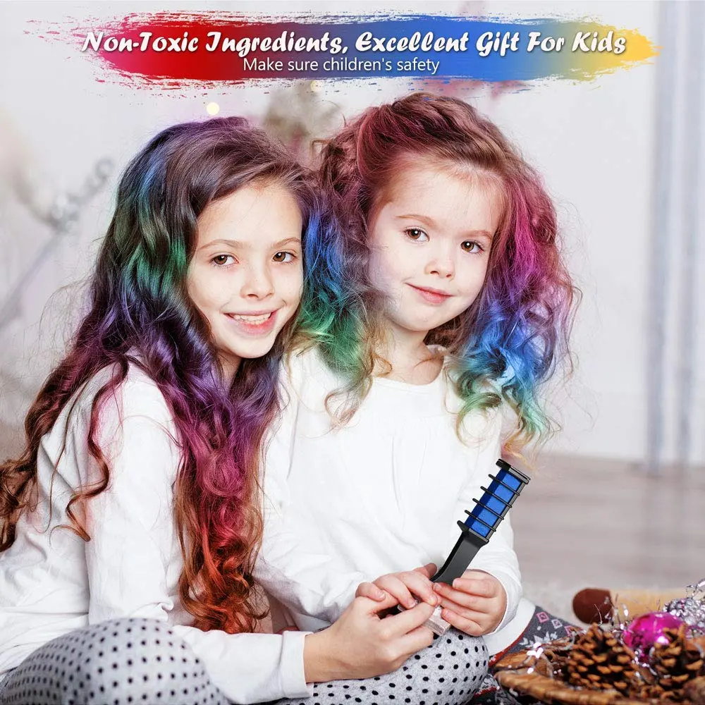 New Hair Chalk Comb Set For Kids Temporary Washable Hair Dye Comb Toy Pretend Play Makeup Gift For Girls