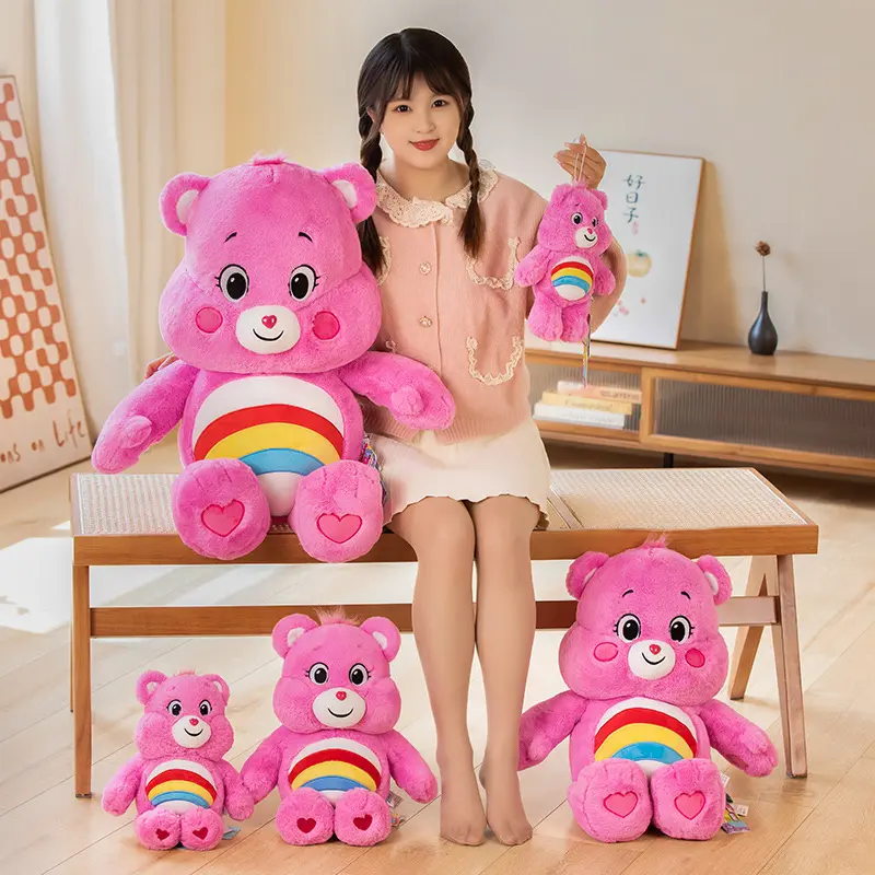 MINISO Carebears Plush Toy Rainbow Bear Blue Angry Blinking Eye Soft Sleeping Stuffed Doll Surprise Children Birthday Cute Gifts