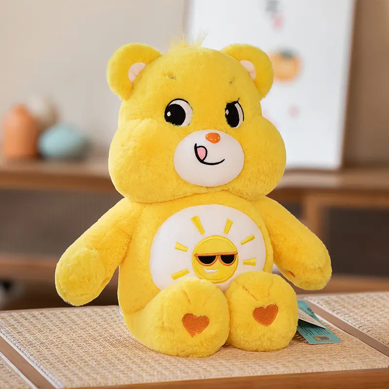 MINISO Carebears Plush Toy Rainbow Bear Blue Angry Blinking Eye Soft Sleeping Stuffed Doll Surprise Children Birthday Cute Gifts