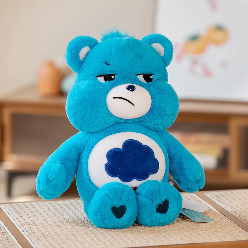 MINISO Carebears Plush Toy Rainbow Bear Blue Angry Blinking Eye Soft Sleeping Stuffed Doll Surprise Children Birthday Cute Gifts