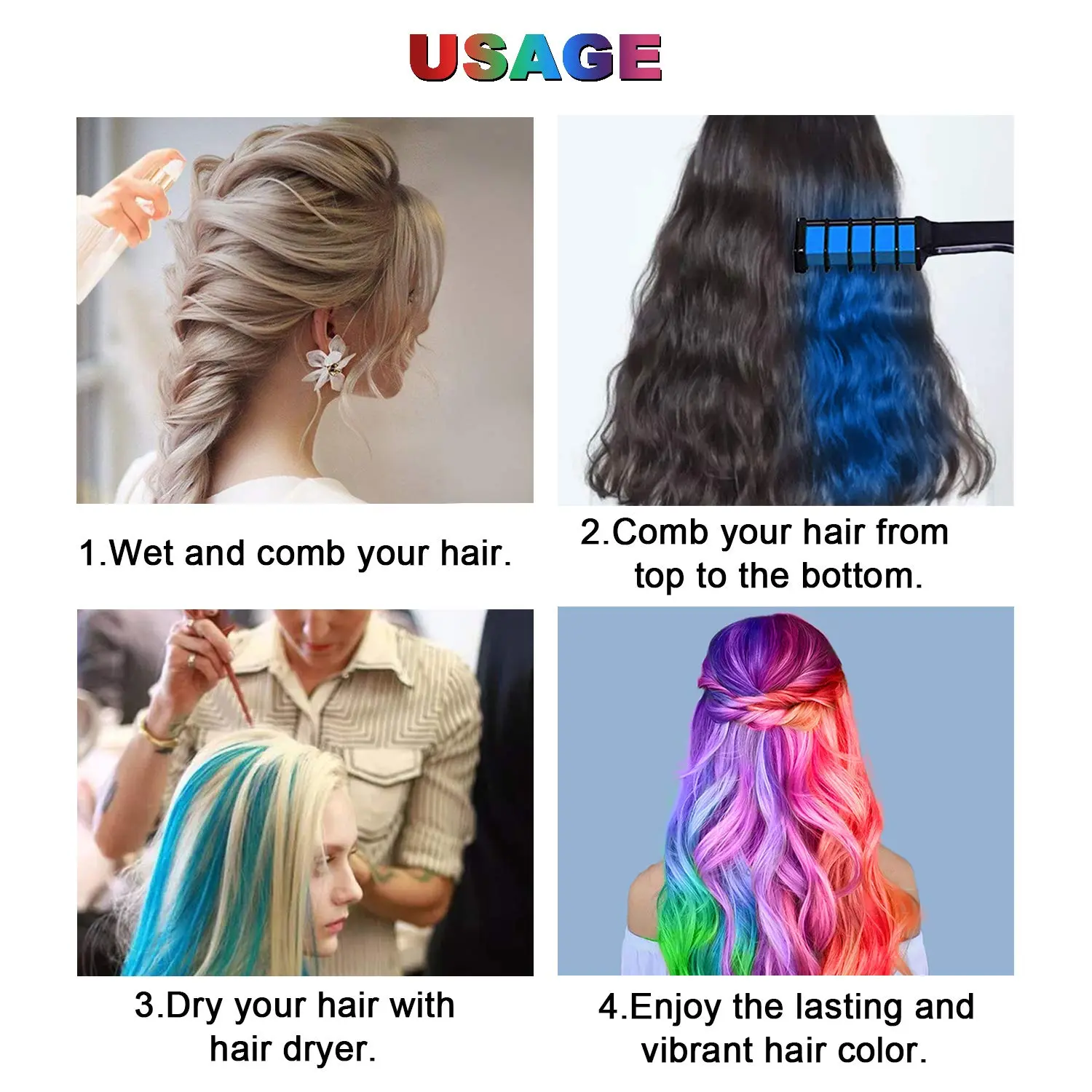 New Hair Chalk Comb Set For Kids Temporary Washable Hair Dye Comb Toy Pretend Play Makeup Gift For Girls