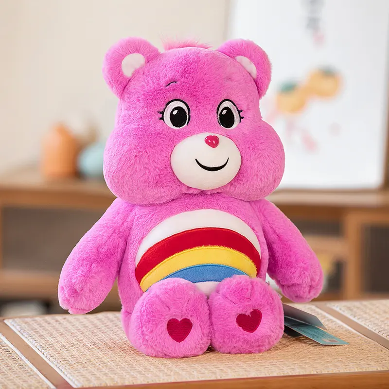 MINISO Carebears Plush Toy Rainbow Bear Blue Angry Blinking Eye Soft Sleeping Stuffed Doll Surprise Children Birthday Cute Gifts