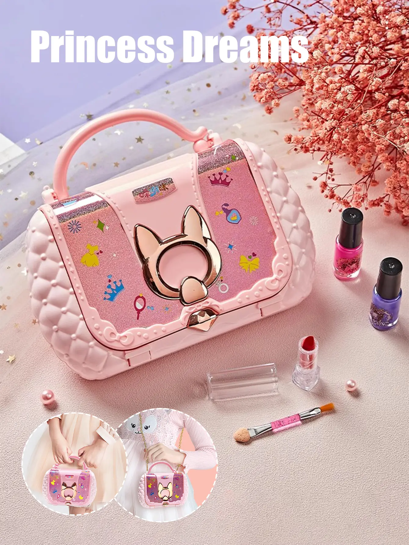 Children's cosmetics set, girl's mirror, princess, real washable, pretending to play with beauty toys, non-toxic and safe gift