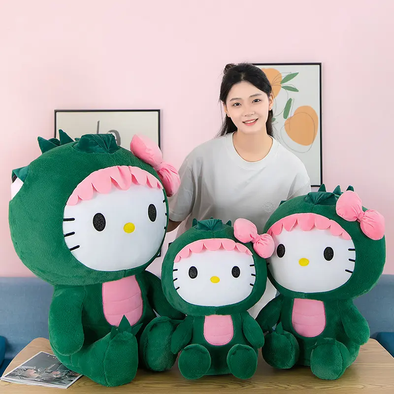 35/50/65cm Giant Kawaii Hello Kitty Dinosaur Plush Toy Cartoon Doll Room Decoration Sleeping Throw Pillow Kids Birthday Gift