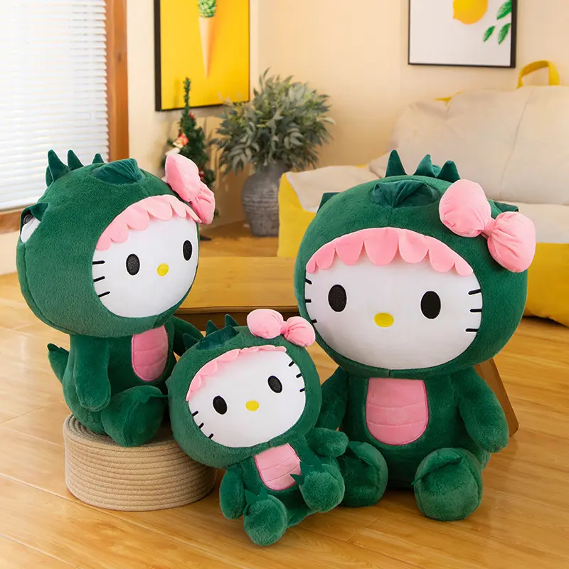 35/50/65cm Giant Kawaii Hello Kitty Dinosaur Plush Toy Cartoon Doll Room Decoration Sleeping Throw Pillow Kids Birthday Gift