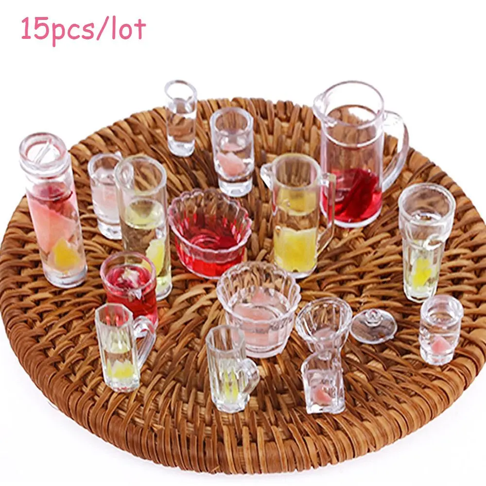 15PCS 1:12 Scale Kitchen Living Room Toy Dollhouse Plate Set Simulation Tableware Miniature Cup Dish Bowl