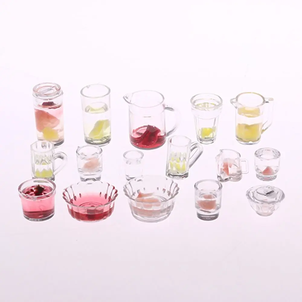 15PCS 1:12 Scale Kitchen Living Room Toy Dollhouse Plate Set Simulation Tableware Miniature Cup Dish Bowl