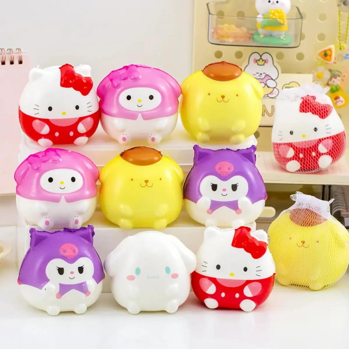Squeeze Toys Stress Relief Anime Soft Figures Sanrio Characters Shinchan Spong-Bobs Square-Pants Squishy Kuromi Hello Kitty