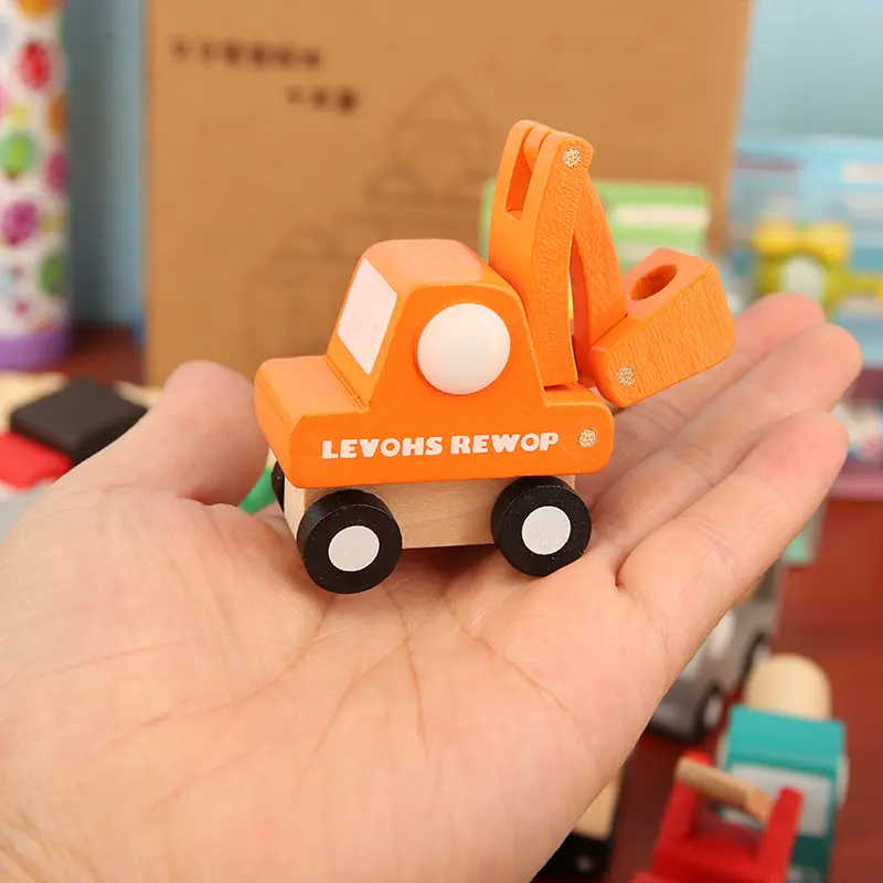 6pcs Set Kids Wooden Mini Cars Toy Cartoon Simulation Transportation Airplane Truck Model Montessori Education Toy Gift For Baby