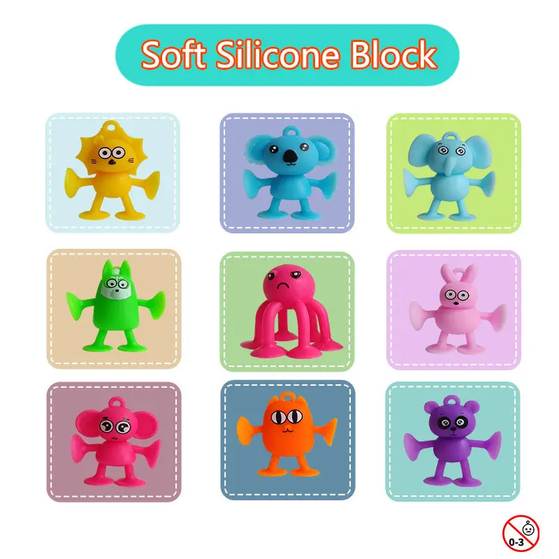 Montessori Animal Silicone Soft Building Blocks Children Toys DIY Suction Cup Assembly Construct Sensory Play Educational Toys