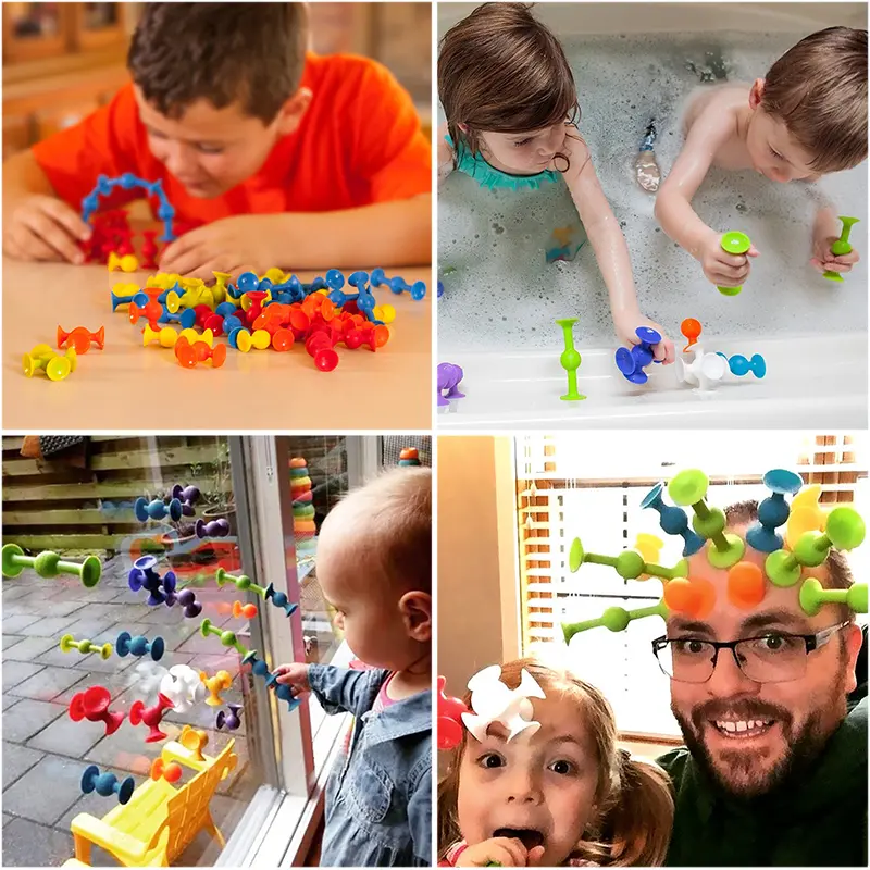 Montessori Animal Silicone Soft Building Blocks Children Toys DIY Suction Cup Assembly Construct Sensory Play Educational Toys