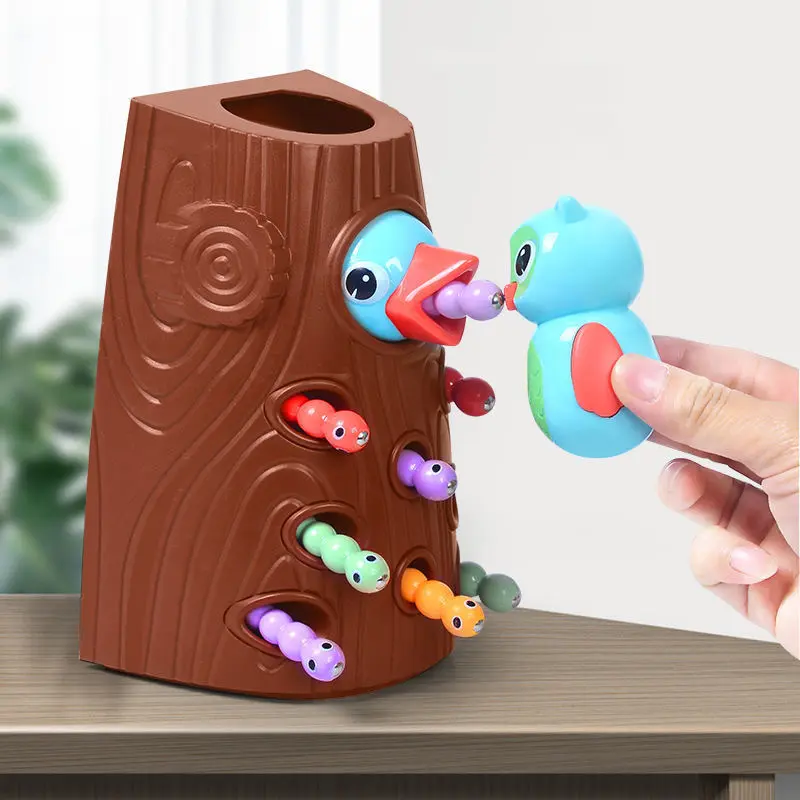 Montessori Toys Woodpecker Magnetic Catch The Worm Small Birds Feeding Game Children Early Educational Fishing Toys Set Gift