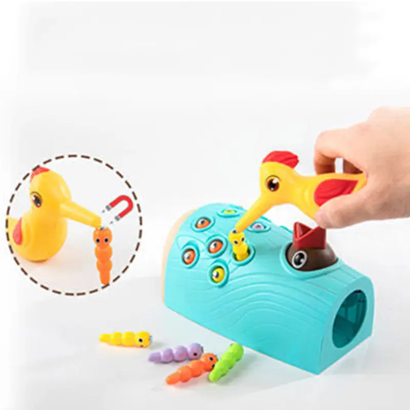Montessori Toys Woodpecker Magnetic Catch The Worm Small Birds Feeding Game Children Early Educational Fishing Toys Set Gift