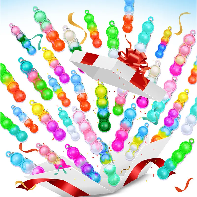 10/30/50PCS Mini Keychain Pop Push Bubbles Fidget Toys Stress Relief Sensory Toys Children Classroom Prizes Gifts New 2024