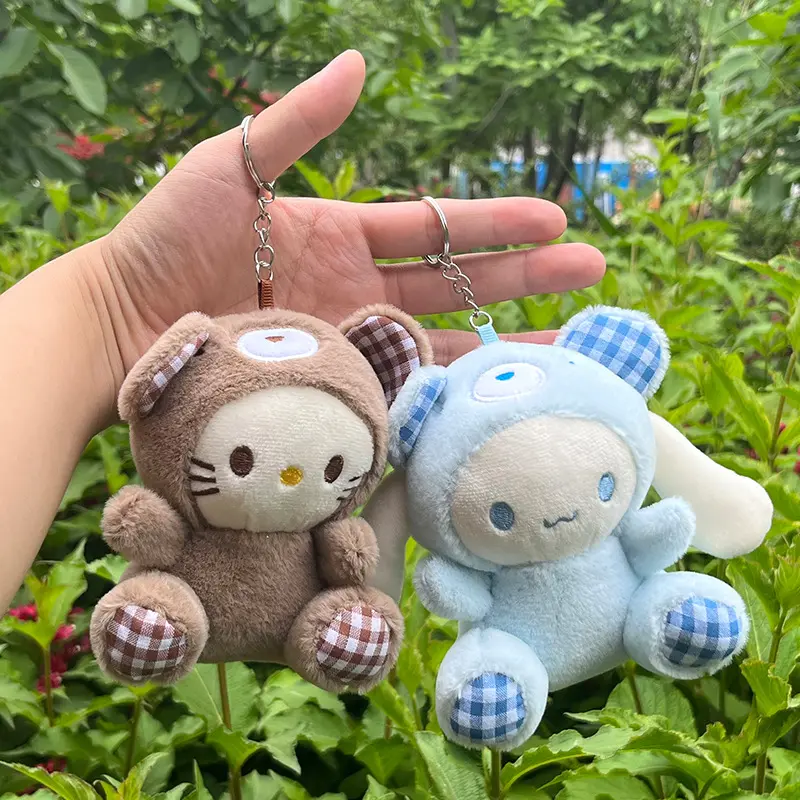 12cm Sanrio Kuromi Hello Kitty My Melody Cinnamoroll Plush Toy Soft Stuffed Doll car Keychain Pendant Toys Girl Kids Xmas Gift