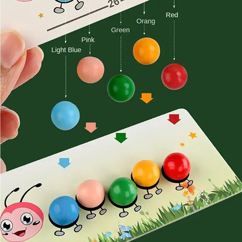 Wooden Caterpillar Clip Beads Games Montessori Toy Color Matching Parish Learning Fine Movement Training Educational Kids Toy