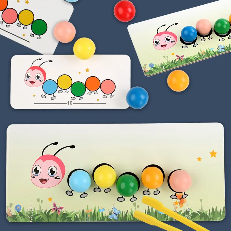 Wooden Caterpillar Clip Beads Games Montessori Toy Color Matching Parish Learning Fine Movement Training Educational Kids Toy