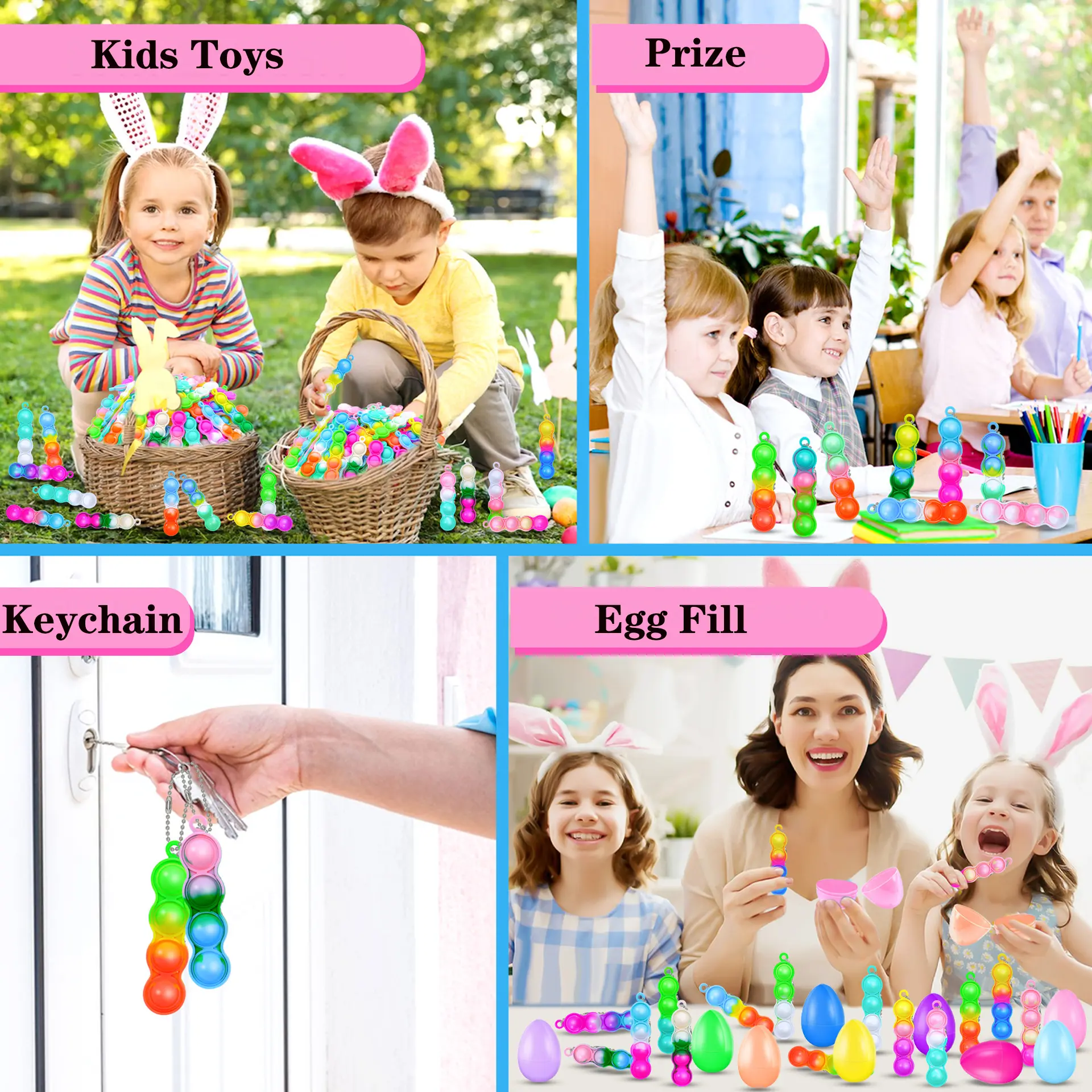 10/30/50PCS Mini Keychain Pop Push Bubbles Fidget Toys Stress Relief Sensory Toys Children Classroom Prizes Gifts New 2024