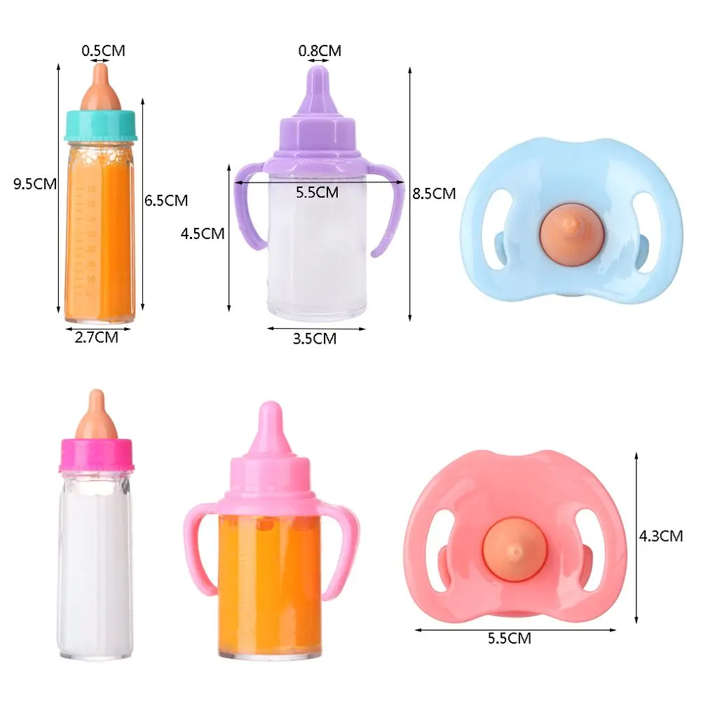 18inch Doll Magic Milk Bottles with Pacifier Bibs fit Newborn Dolls Plastic Nipple Bottle Dollhouse Toys Reborn Dolls Accessory