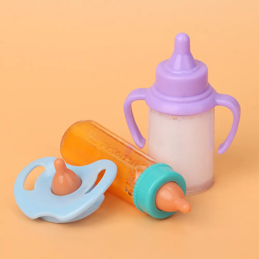 18inch Doll Magic Milk Bottles with Pacifier Bibs fit Newborn Dolls Plastic Nipple Bottle Dollhouse Toys Reborn Dolls Accessory