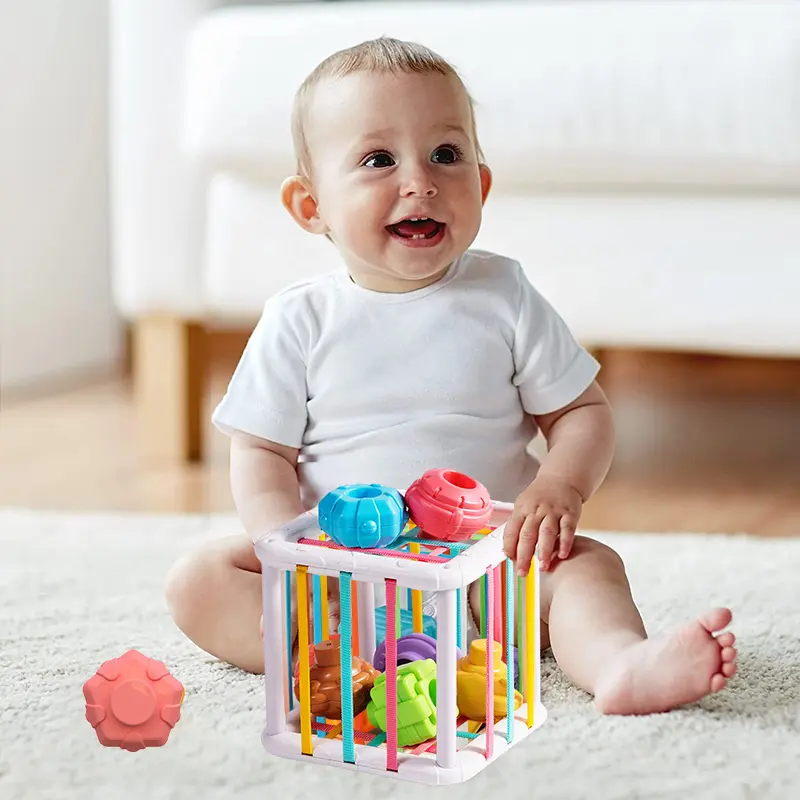 Baby Sensory Bin Shape Sorter Colorful Cube Sorting Game Shape Blocks Montessori Educational Toys Game for 1 2 Year Old Boy Girl