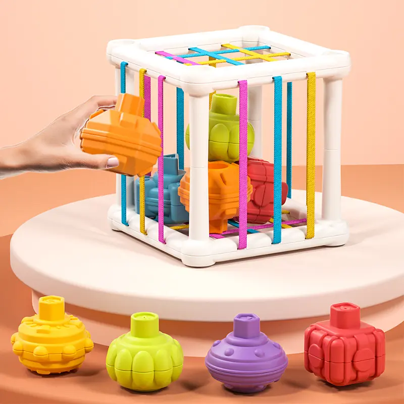 Baby Sensory Bin Shape Sorter Colorful Cube Sorting Game Shape Blocks Montessori Educational Toys Game for 1 2 Year Old Boy Girl
