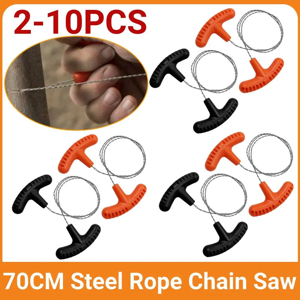 Manual Steel Rope Chain Saw with Finger Handle Steel Wire Saw 2-10PCS 70CM Mini Manual Cutting Chain Saw for Camping and Travel