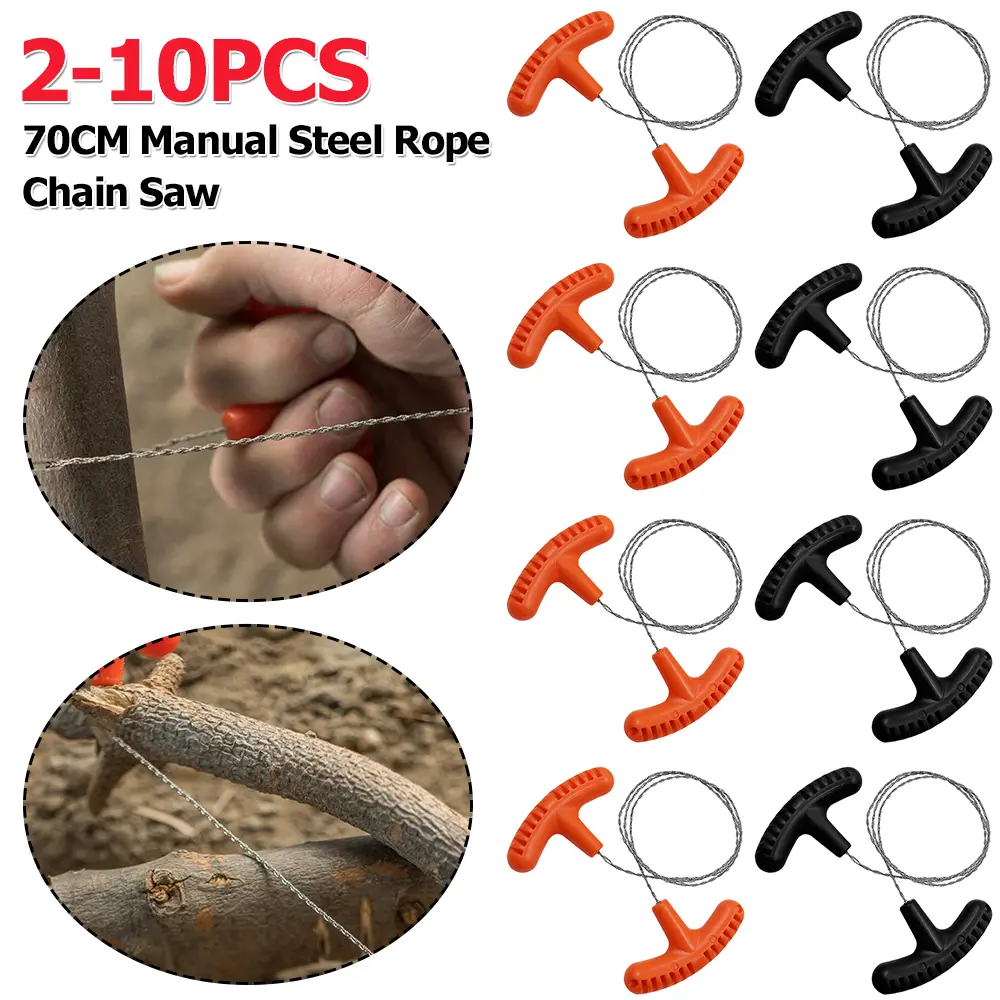 Manual Steel Rope Chain Saw with Finger Handle Steel Wire Saw 2-10PCS 70CM Mini Manual Cutting Chain Saw for Camping and Travel