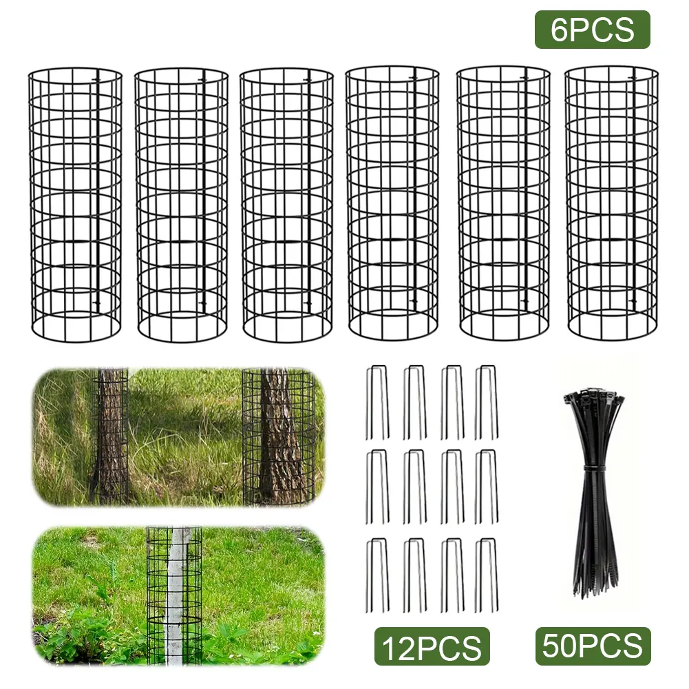 6 Pcs Garden Protection Tree Wrap Cage with Zip Ties & Garden Stakes Metal Tree Wrap Cage Tree Wraps for Damaged Bark Protector