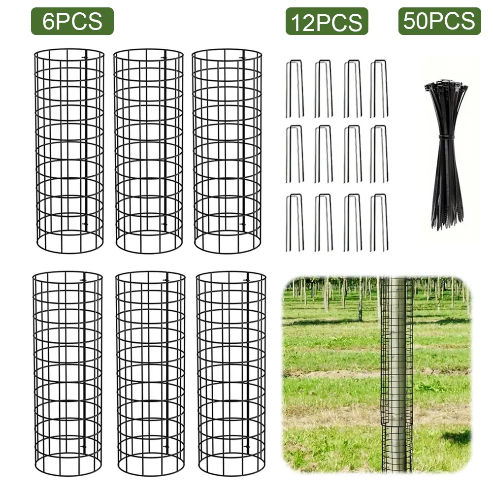 6 Pcs Garden Protection Tree Wrap Cage with Zip Ties & Garden Stakes Metal Tree Wrap Cage Tree Wraps for Damaged Bark Protector