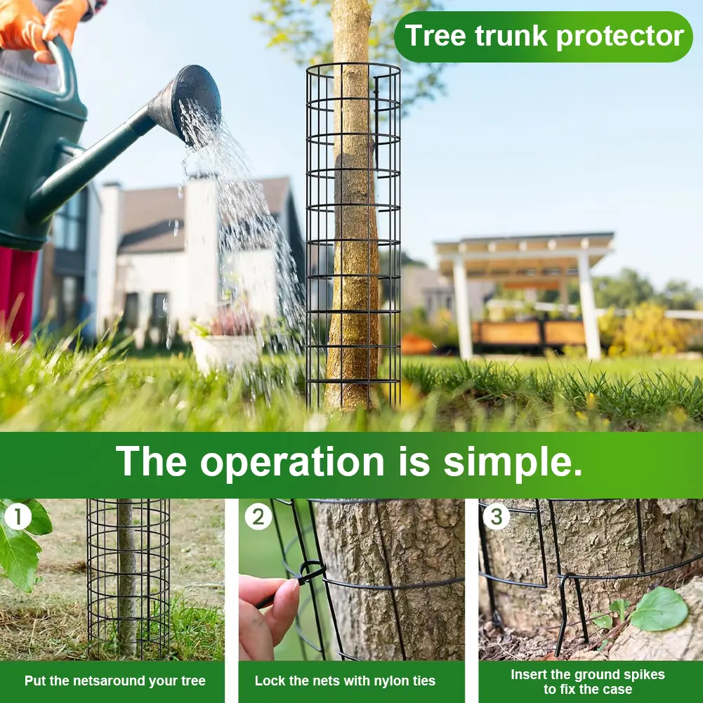 6 Pcs Garden Protection Tree Wrap Cage with Zip Ties & Garden Stakes Metal Tree Wrap Cage Tree Wraps for Damaged Bark Protector