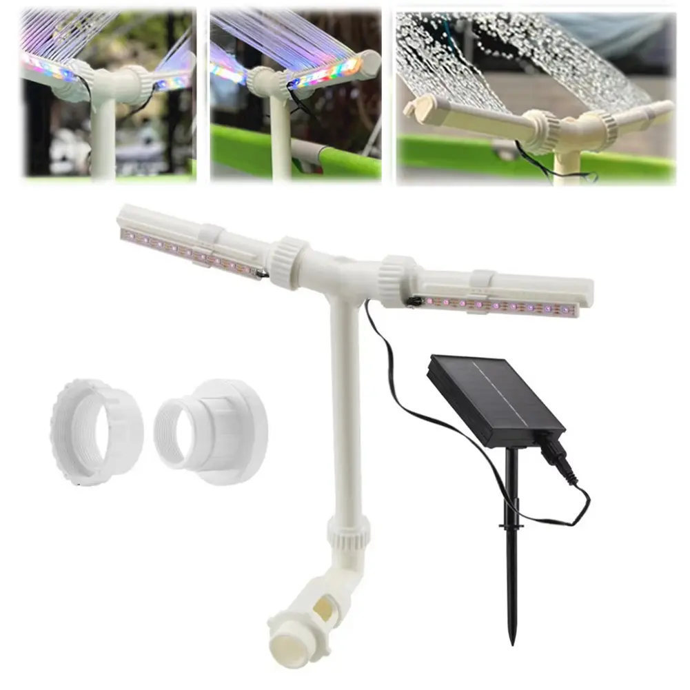 Solar Pool Fountain Rechargeable Pool Waterfall Nozzle RGB Color Changing Outdoor Water Fountain Adjustable for Swimming Pool