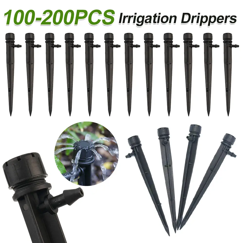 100-200PCS Micro Bubbler Drip Irrigation Adjustable Emitters Stake Water Dripper Farmland Watering connect to 4/7 mm Hose Parts