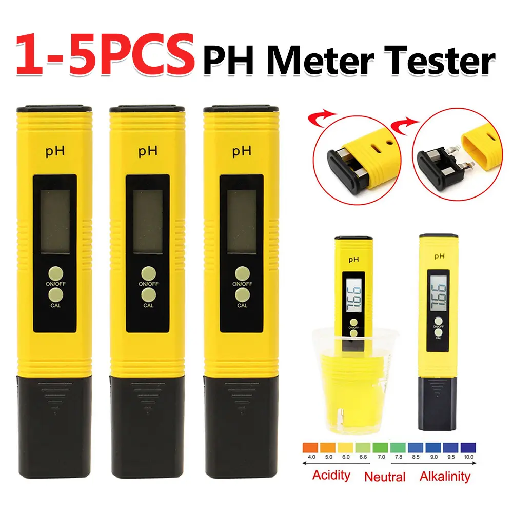 1-5PCS Digital PH Pen High Precision Acidity Measuring Meter Portable Durable Waterproof Multi-function Practical for Aquarium