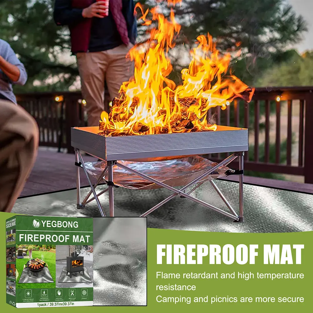 100cmx100cm Fireproof Mat Heat Resistant Fire Retardant Base Pad 3 Layers Large Fire Pit Mat for Grass Outdoor for Deck Patio