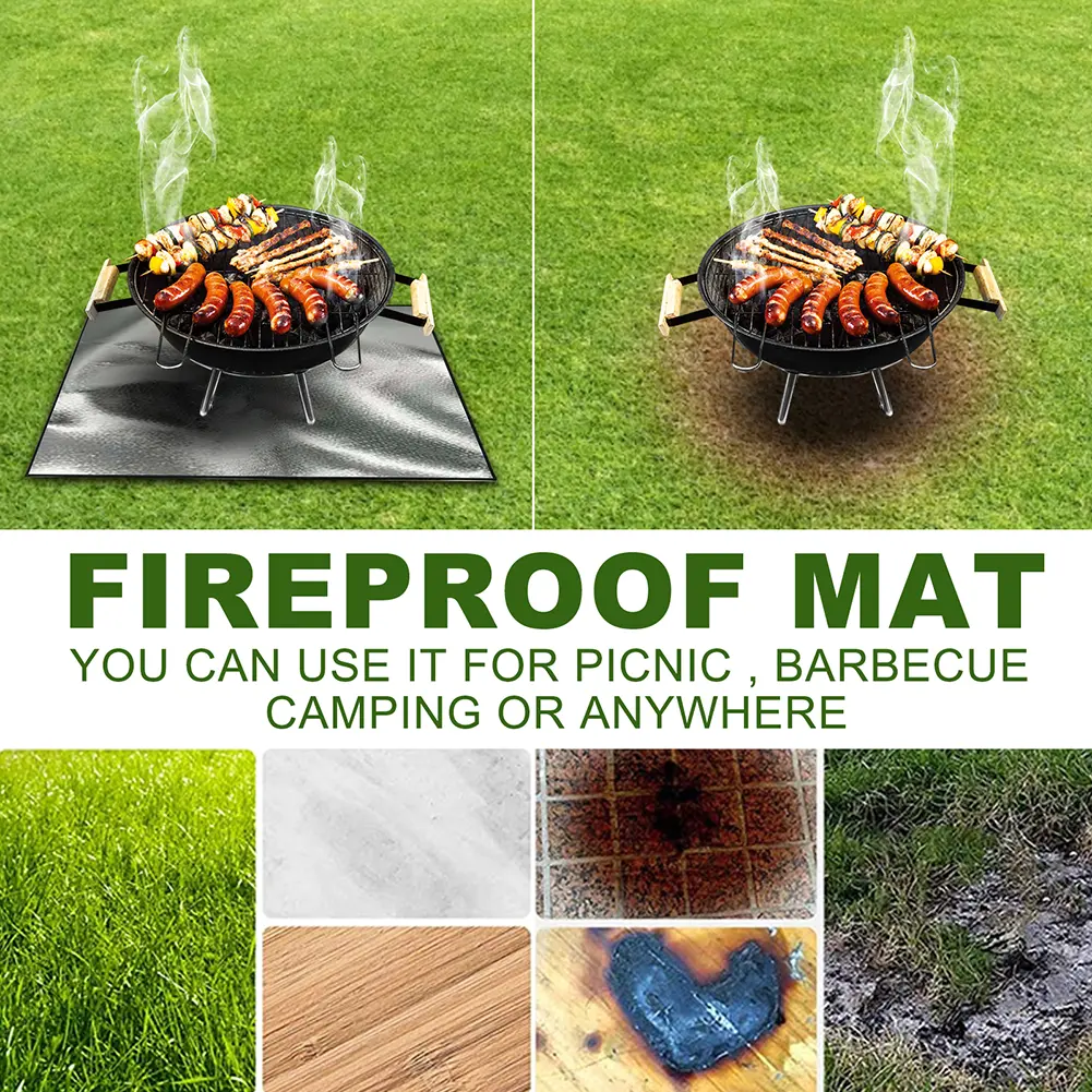 100cmx100cm Fireproof Mat Heat Resistant Fire Retardant Base Pad 3 Layers Large Fire Pit Mat for Grass Outdoor for Deck Patio