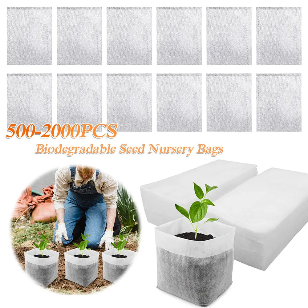 2000-500PCS Biodegradable Nursery Bag Plant Grow Bags Non-woven Fabric Seeds To Sow Flower Pots For Home Garden Accessories Tool