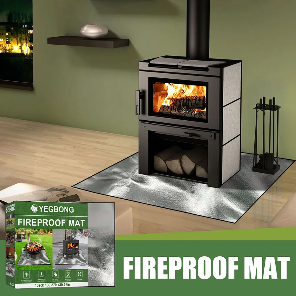 100cmx100cm Fireproof Mat Heat Resistant Fire Retardant Base Pad 3 Layers Large Fire Pit Mat for Grass Outdoor for Deck Patio