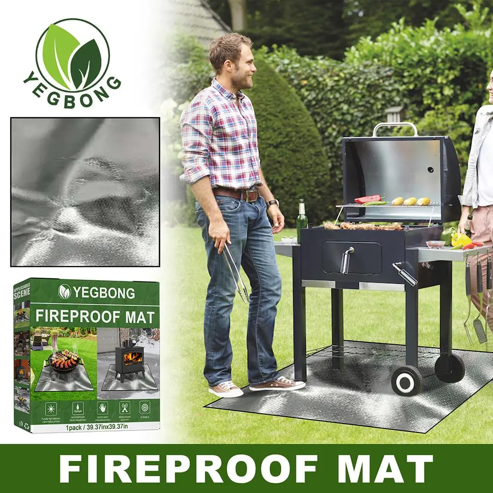 100cmx100cm Fireproof Mat Heat Resistant Fire Retardant Base Pad 3 Layers Large Fire Pit Mat for Grass Outdoor for Deck Patio
