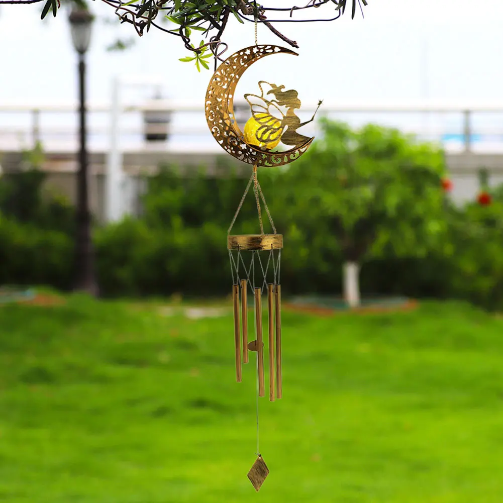 Moon Fairy Solar Lights Outdoor Garden Decorations Crackle Glass Globe with Angel Pathway Stake Light Waterproof Lights for Path