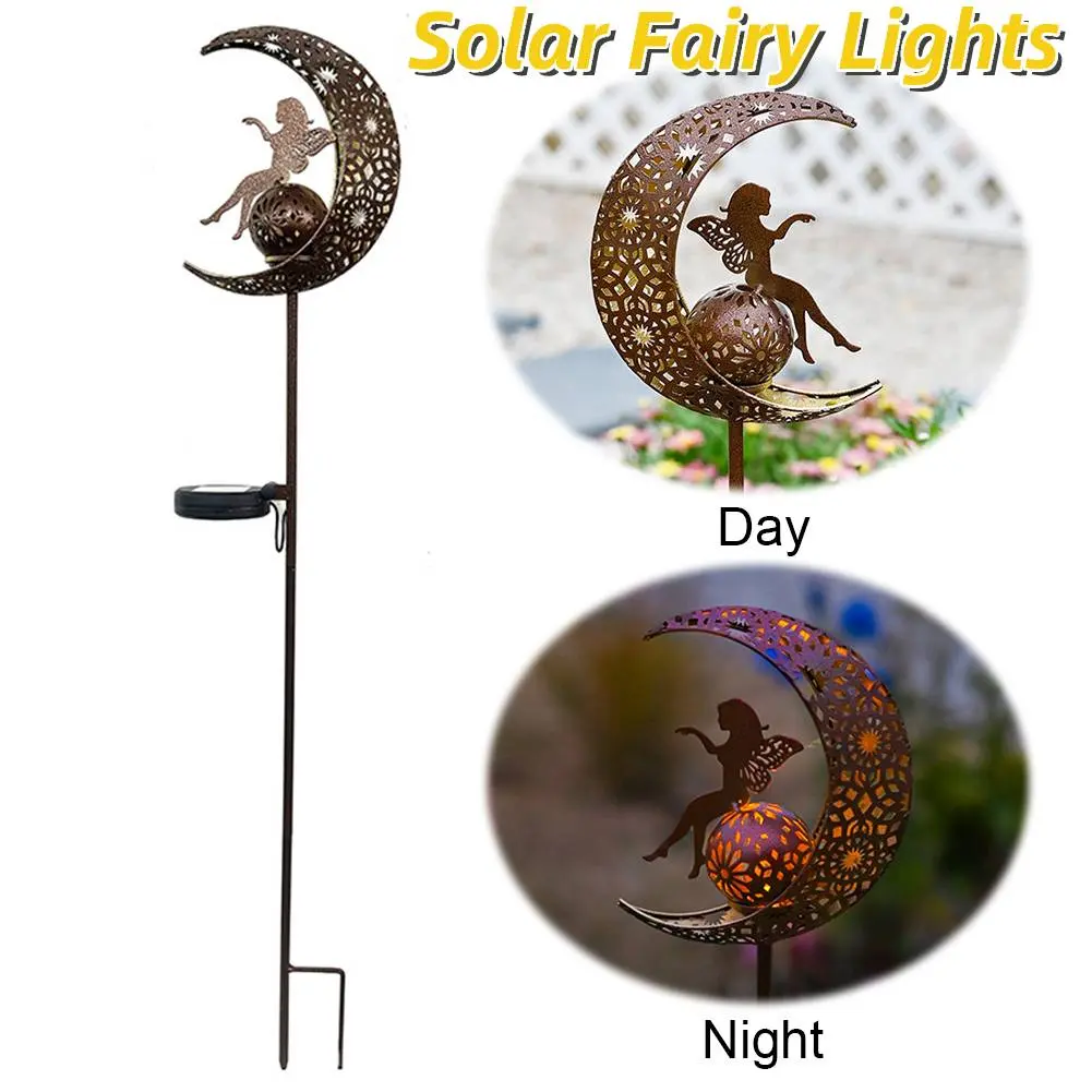 Solar Moon Fairy Landscape Light Solar Powered Moon Fairy Garden Lamp 600mAh Fairy Ground Stake Lamp for Garden Lawn Yard Patio
