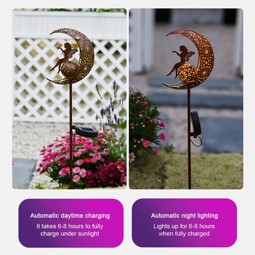 Solar Moon Fairy Landscape Light Solar Powered Moon Fairy Garden Lamp 600mAh Fairy Ground Stake Lamp for Garden Lawn Yard Patio