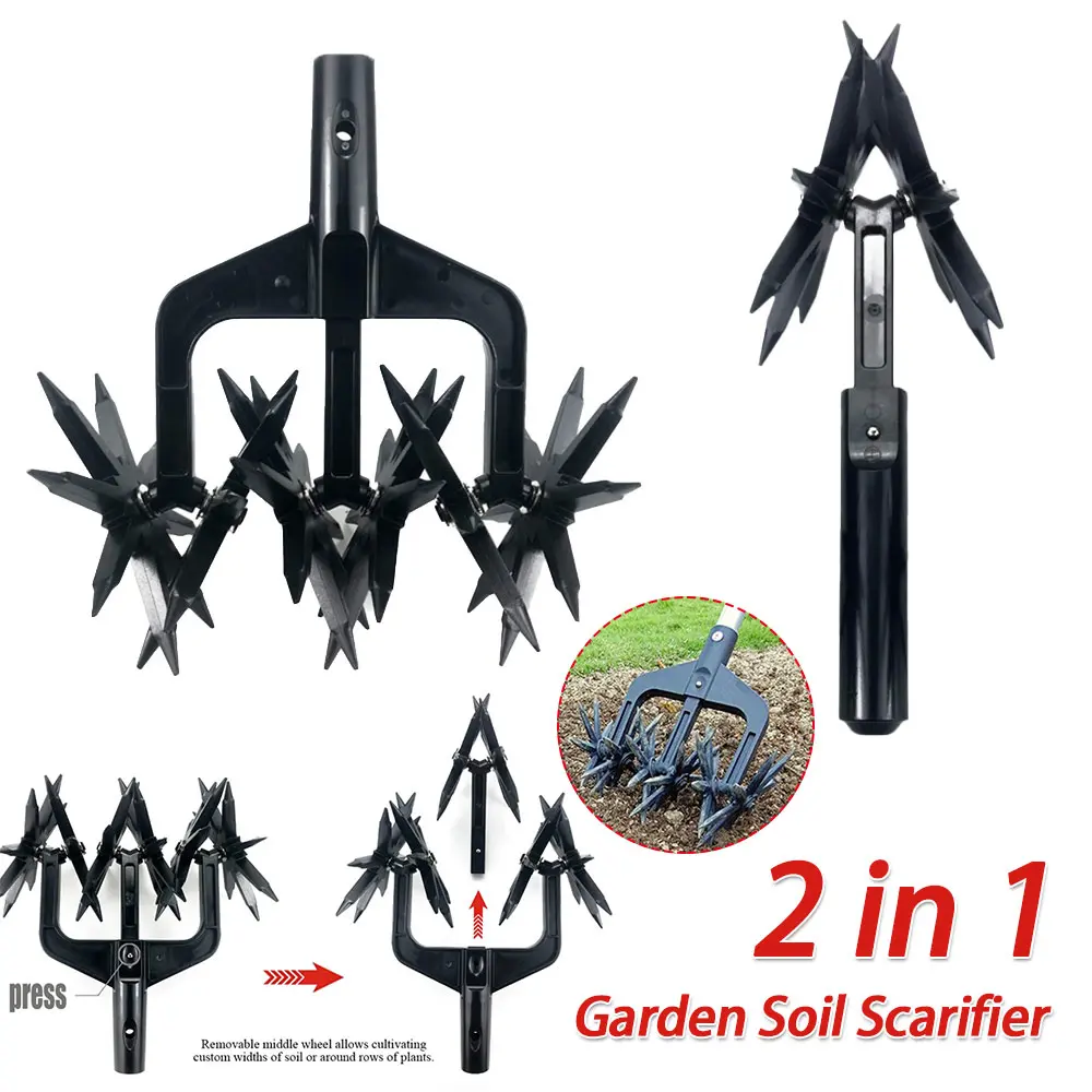 2 In 1 Garden Rotary Tiller Lawn Ripper Land Aerator Gardening Tool Weeding Digging Grass Turning Tool Loose Soil Aerator