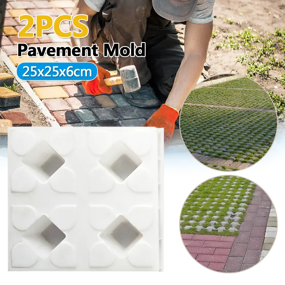 2PCS DIY Garden Pavement Mold Walking Road Pathway Cement Brick Stone Concrete Mould Plastic Brick Mold Paving Tools 25X25X6cm