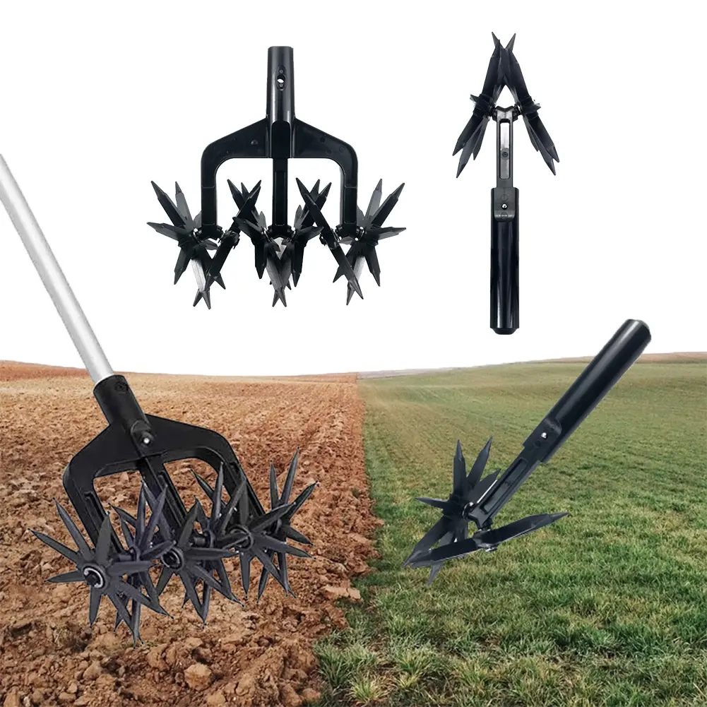 2 In 1 Garden Rotary Tiller Lawn Ripper Land Aerator Gardening Tool Weeding Digging Grass Turning Tool Loose Soil Aerator